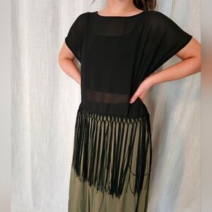 Ark & Co black fringe sheer Top